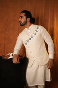 ALMOND WHITE AND BLUE PHULKARI BUNDI JACKET