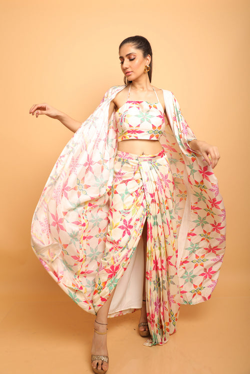 BOHO STAR PRINT DHOTI CAPE SET