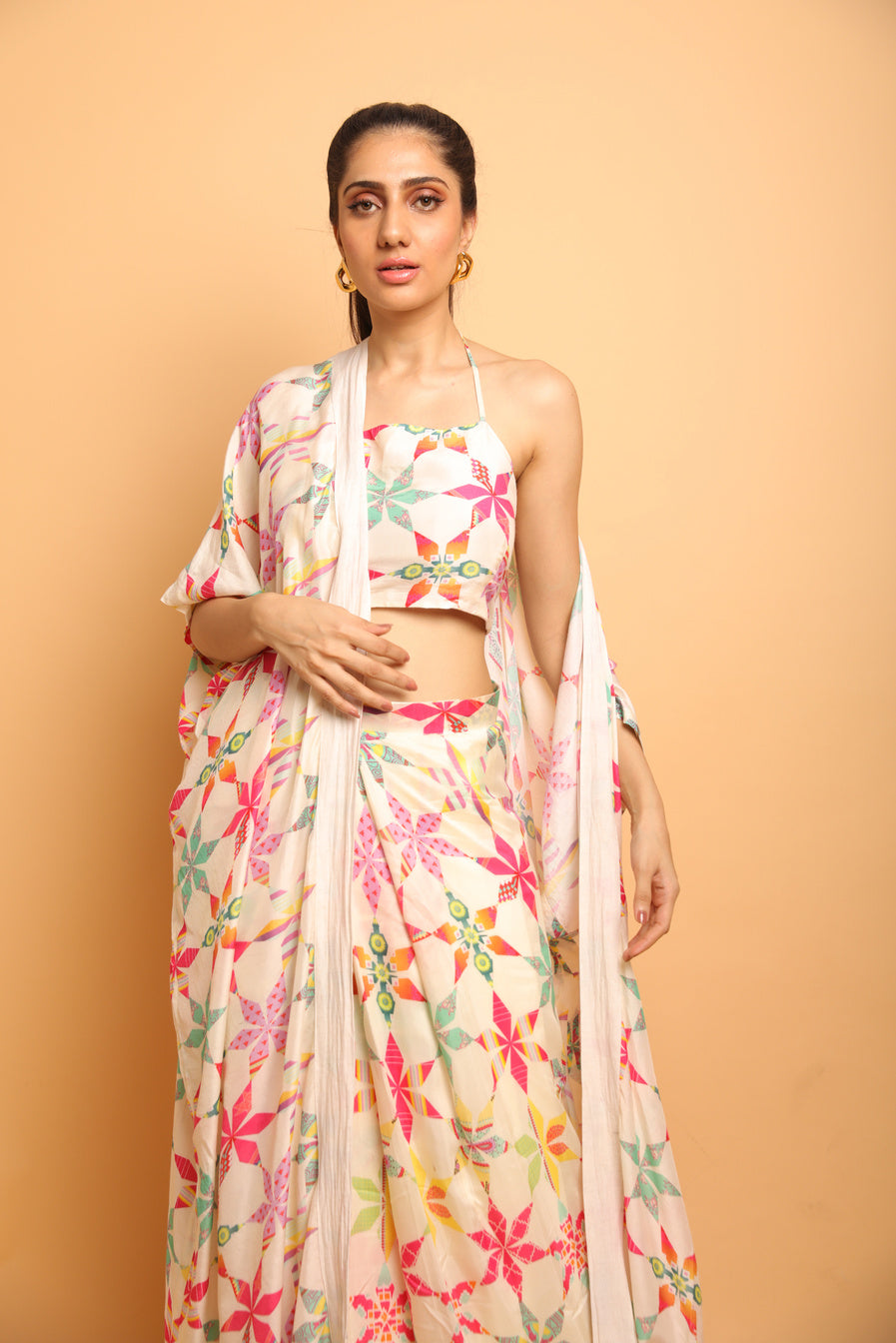 BOHO STAR PRINT DHOTI CAPE SET