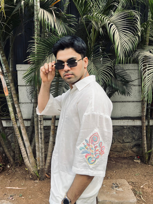 DROP SHOULDER EMBROIDERED SHIRT