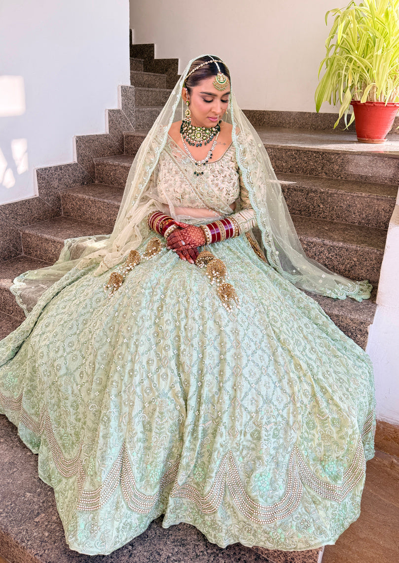 SAGE GREEN AND IVORY BRIDAL LENGHA