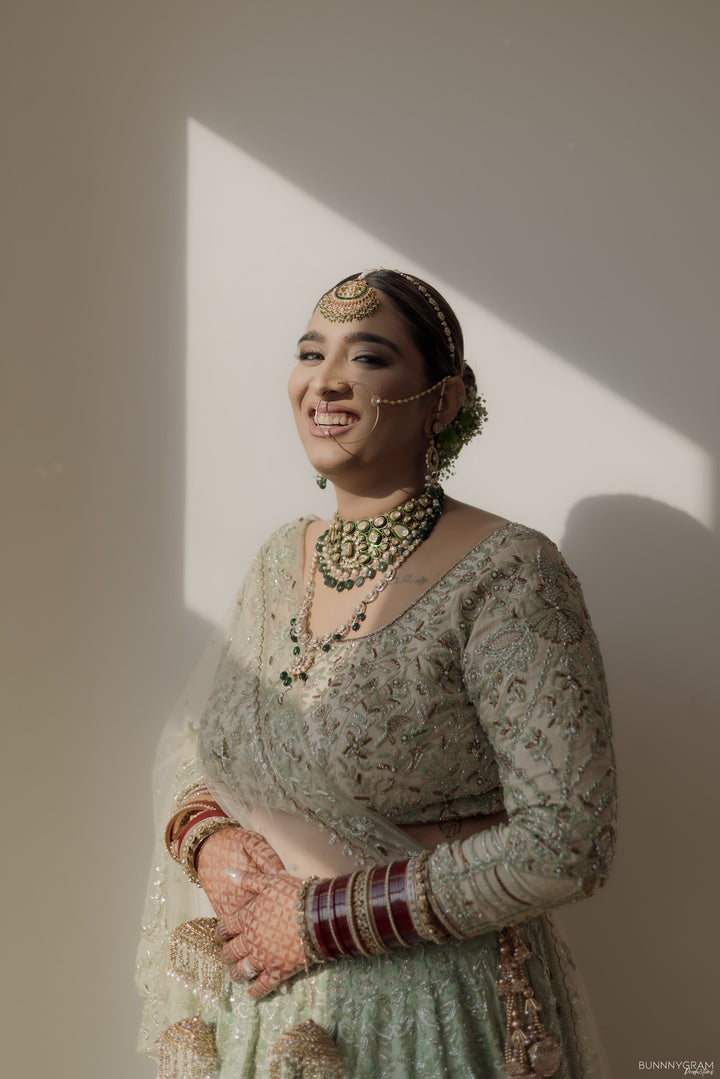 SAGE GREEN AND IVORY BRIDAL LENGHA