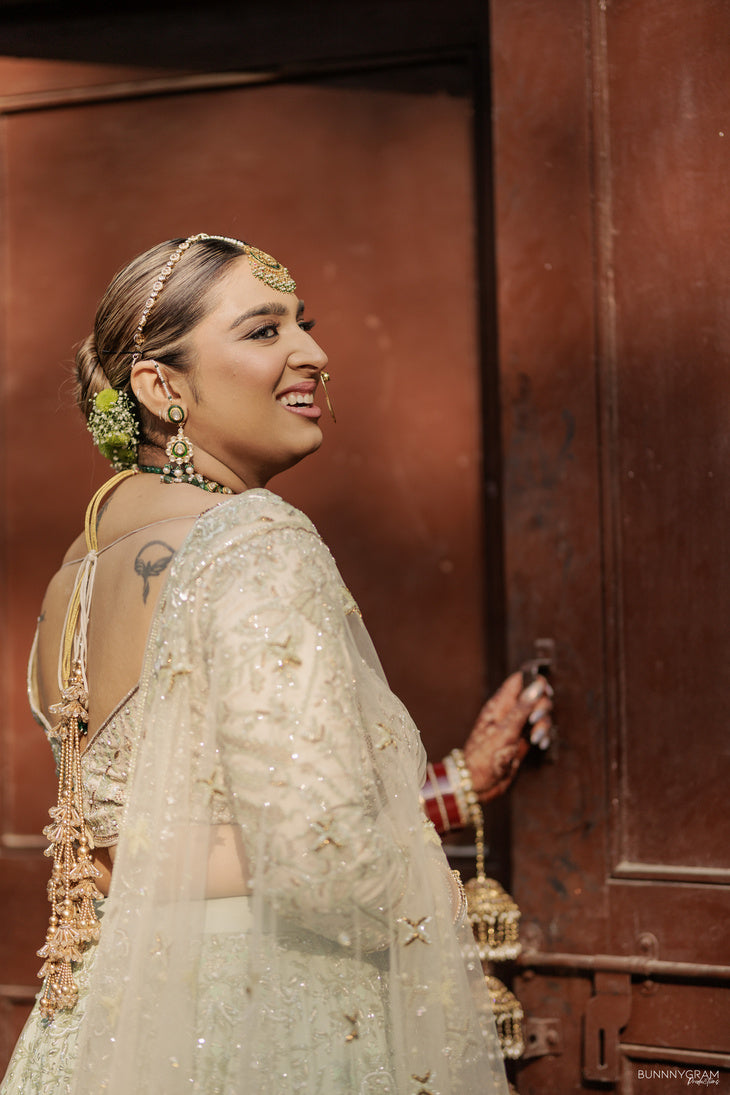 SAGE GREEN AND IVORY BRIDAL LENGHA