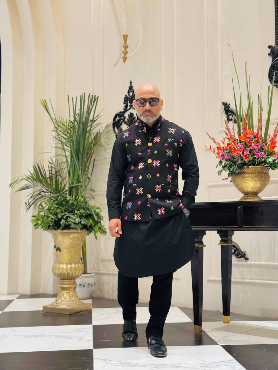 MULTI COLORED PHULKARI BUNDI JACKET