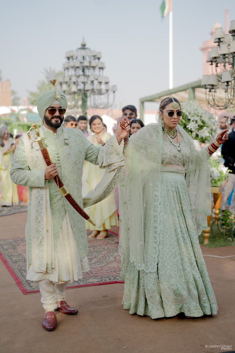 SAGE GREEN AND BEIGE GROOM’S WEDDING OUTFIT