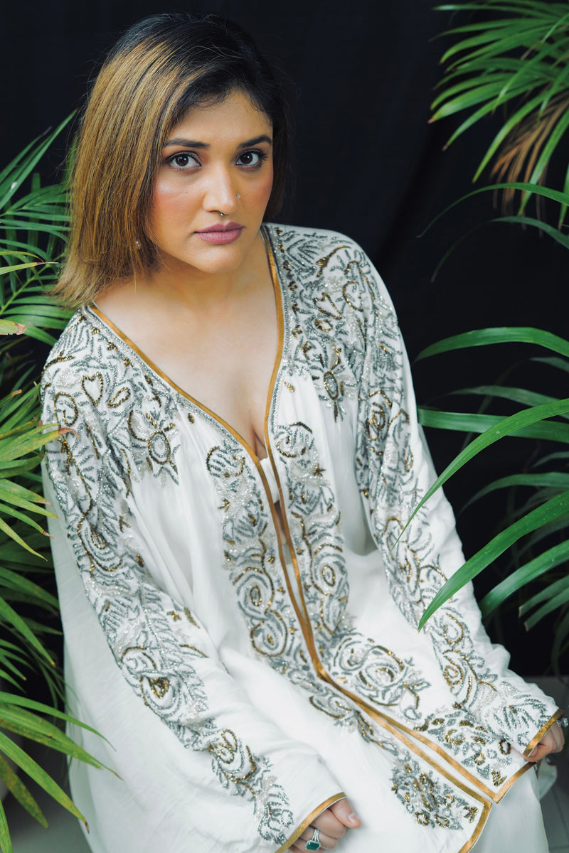 WHITE GOLD SILVER KAFTAN JACKET