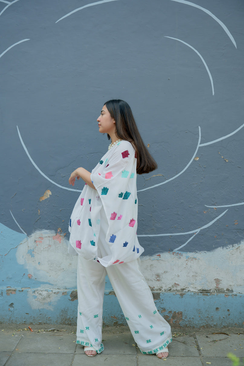 MULTI COLORED PHULKARI CAPE CO-ORD SET